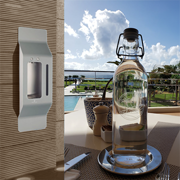 on Wall Water Dispenser and Custom Glass Bottle